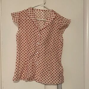 Retro Stage Red Polka Dot Cap Sleeve Blouse women’s large - NWT